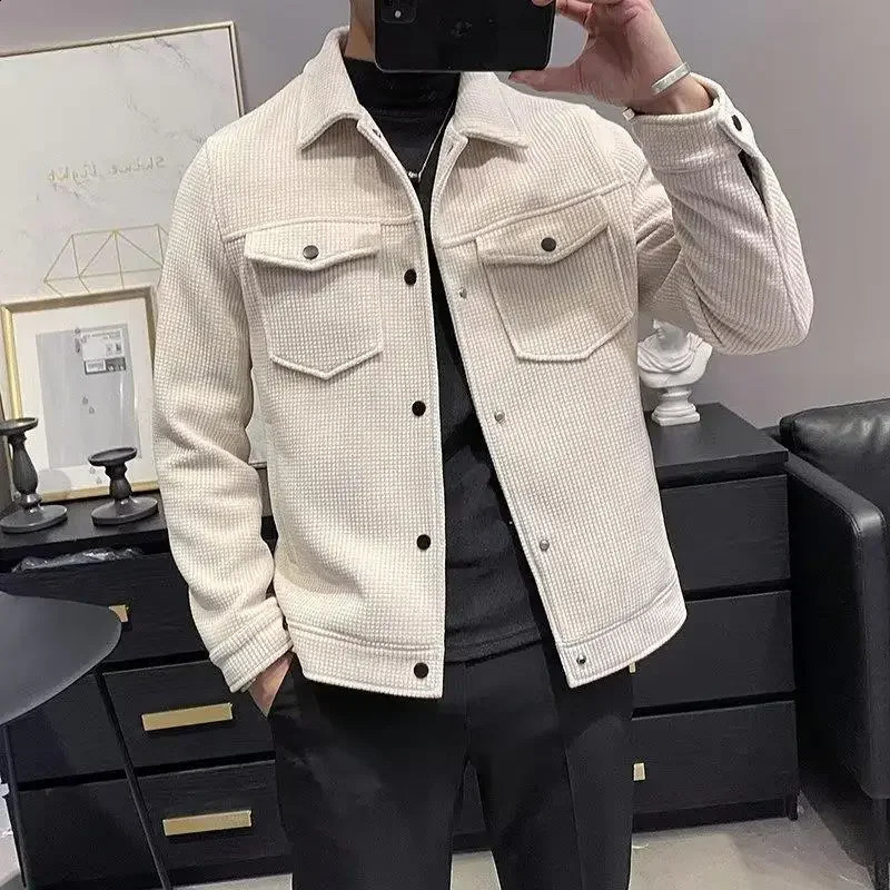 Winter Mens Woolen Jacket Cropped Lapel Style Trendy Casual Lightweight Cotton Coat From China One Piece Free Shippin 250809