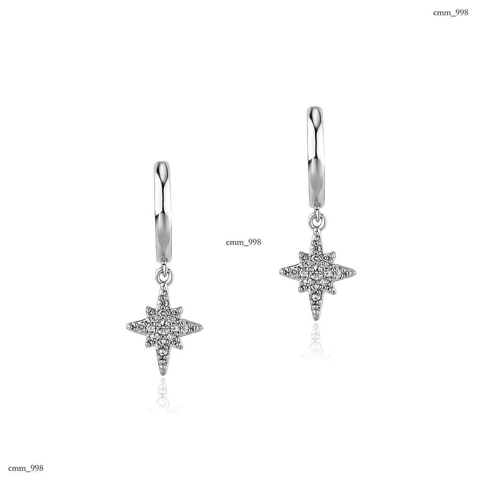 Fashion Hexagram Exquisite Sterling Silver Inlaid Zircon for Women Simple Versatile Drop Earrings Gold Australian Jewelry Ear Accessories