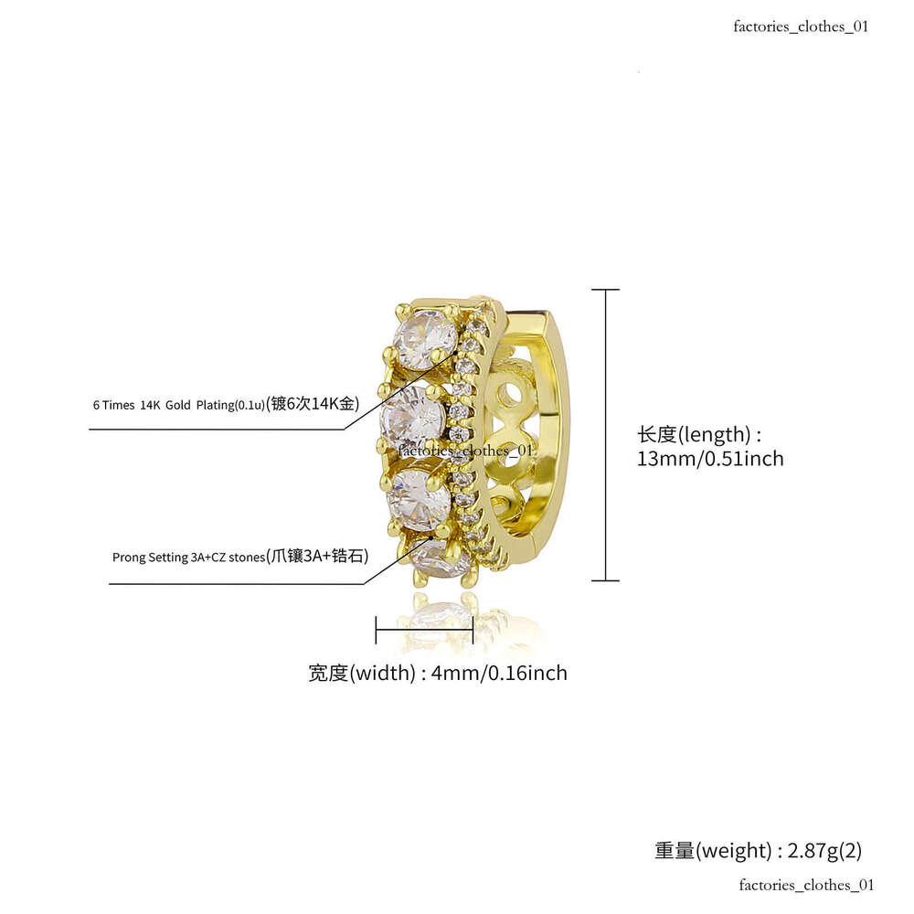 Hip-Hop Sterling Silver Zircon for Women Three-Row Versatile Earrings Personality Trendy Ear Jewelry