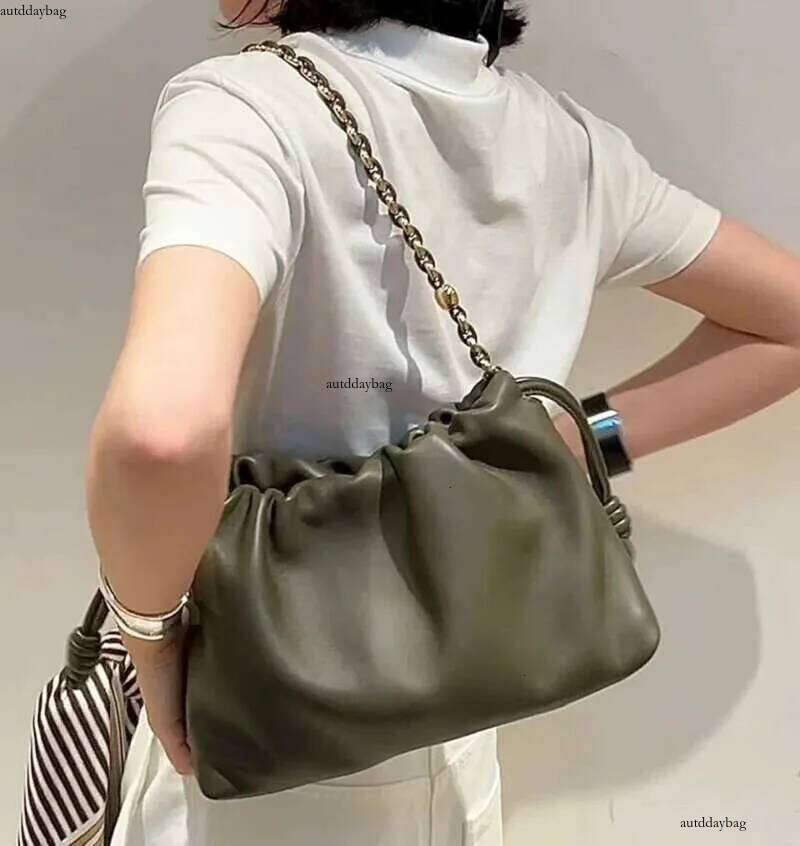 VIEE New Women's Drawstring Cloud Blessing Hobos Real Leather One Shoulder Crossbody Casual Bucket Bag
