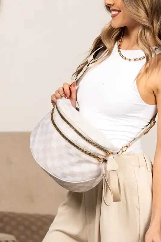 Women Checkered Bum Bag Casual Fanny Pack Large Capacity Crossbody Adjustable Strap Simple Shoulder Mommy Bag Daily Travel Tote Y250809