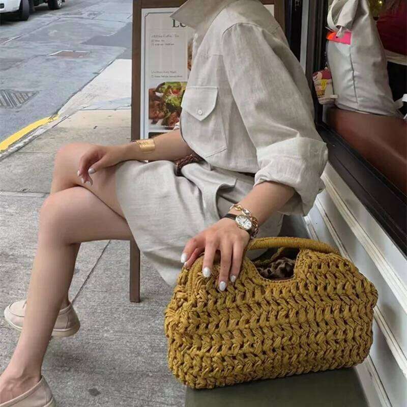 designer straw tote handbag fashion summer beach for women clutch bag woven rattan bags female travel purses sac