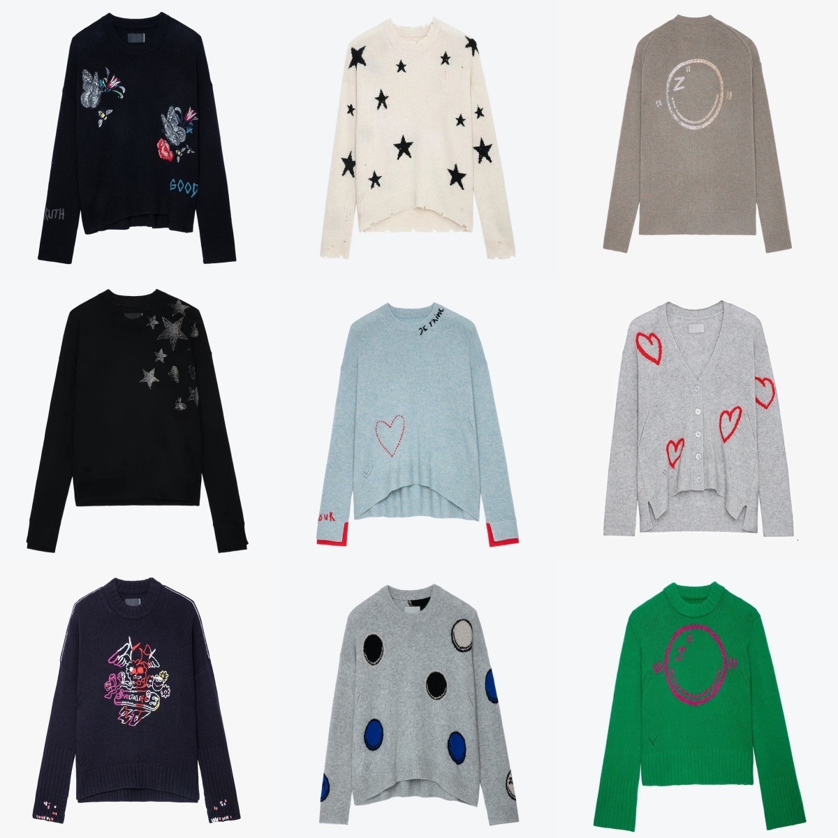 25ss zadigevoltaire top women designer knitted sweater coats new fashion classic style hot letter love embroidery handmade hooked wool knitwear pullover sweaters