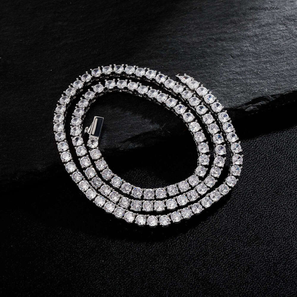 Hip Hop Necklace Micro Paved Sterling Silver Moissanite chain Single Row Spring Clasp Personality Tennis Chain 3mm 4mm 5mm Jewelry
