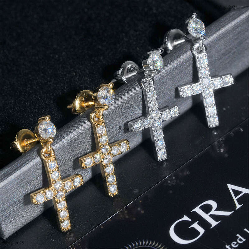 Hip Hop Sier Moissanite Hiphop Trendy Full Dia Electroplated Earrings New Ear Jewelry
