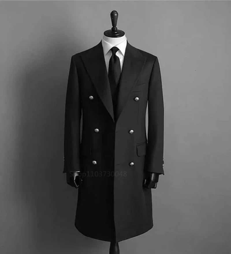 Elegant Jackets Man Double Breasted Mans Overcoat Black/Navy Blue Wool Blends Mid-length Trench Coat Long Mens Woolen Coat XJ250809