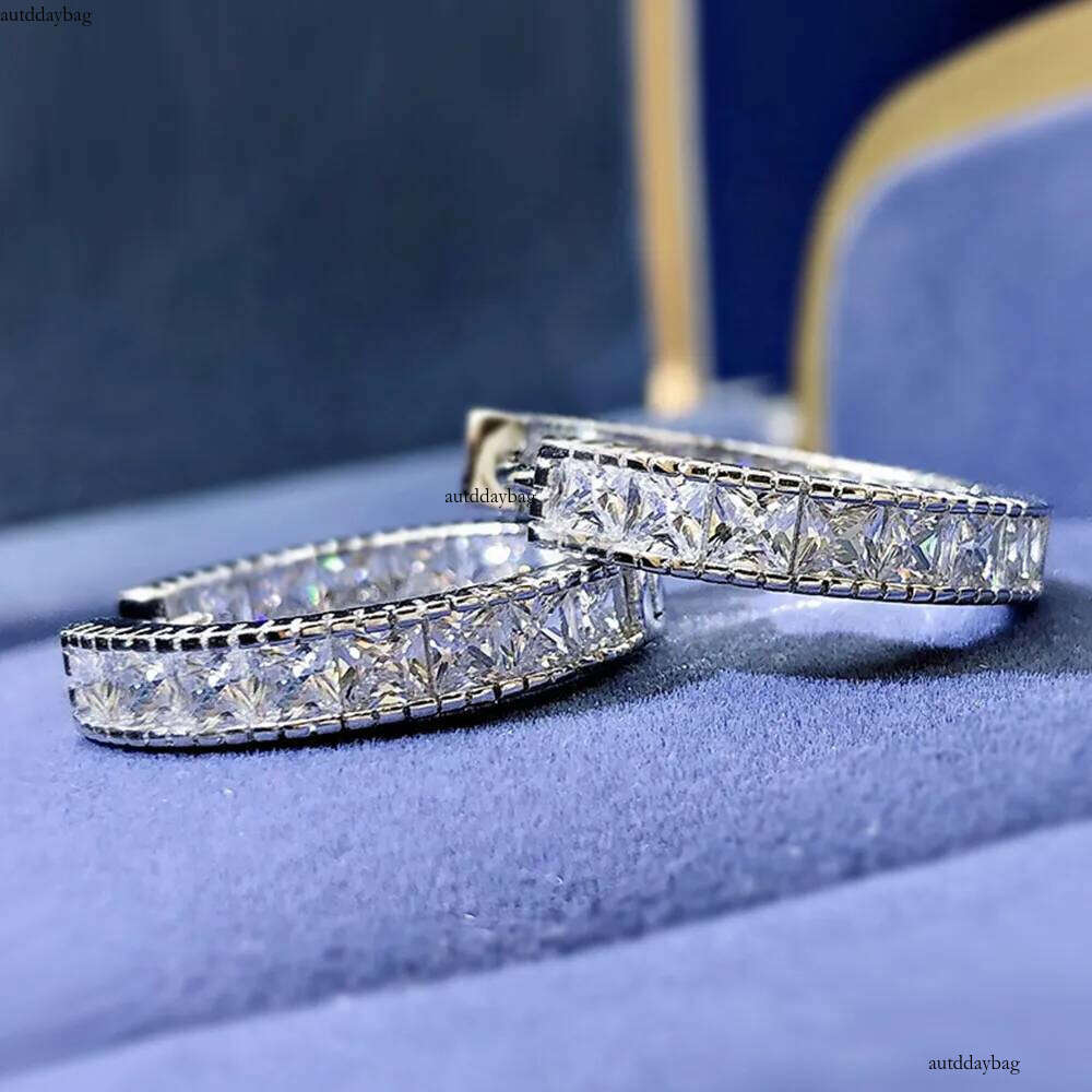 Infinity Simple Fashion Clip Earrings Gorgeous Ladies Jewellery Handmade Sterling Sier Princess Cut White Topaz CZ Dia Party Women OL Earring Gift