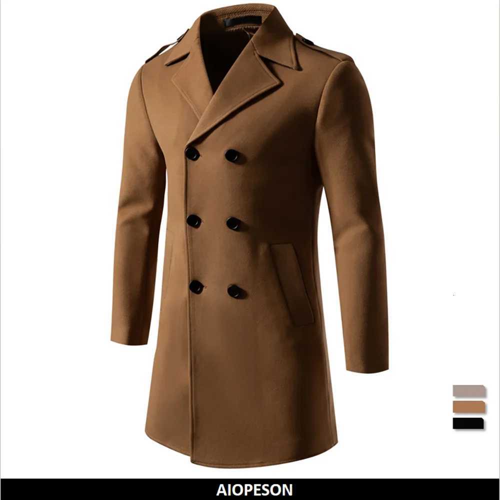 100% Brand Quality Double Breasted Wool Blends for Men Fashion Thickened Great Touch Feel Mens Jacket Trench Coat XJ250809