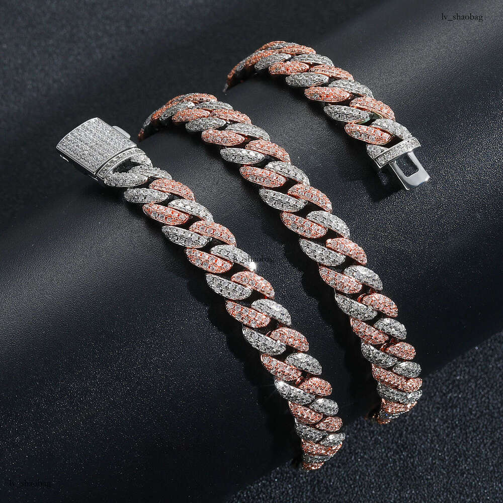 9mm Pink Cuban Simple Personality Unisex Necklace Micro Paved Moissanite chain Trendy Niche Clavicle Chain
