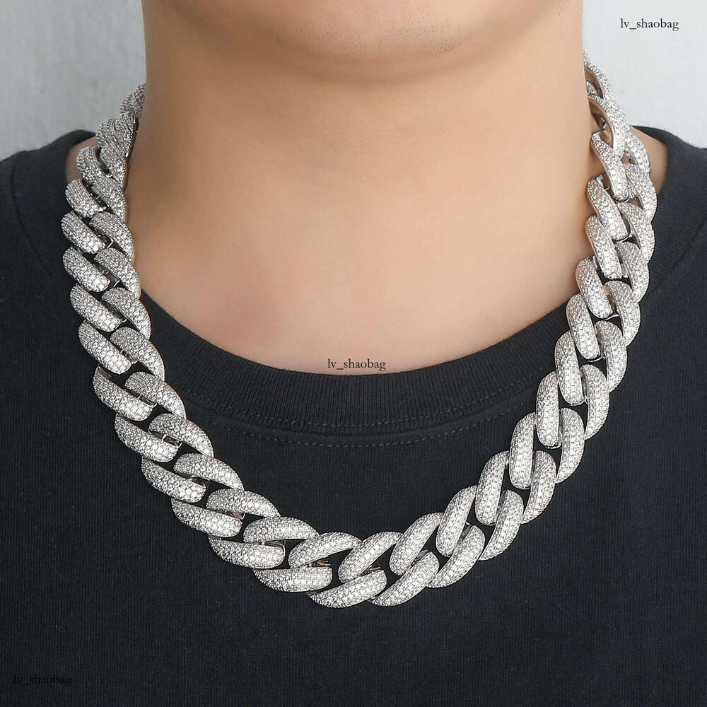 Hip Hop Necklace 20mm Long Clasp Four Row Cubic Moissanite chain Cuban Chain Personality Men's Trendy Fashion Versatile