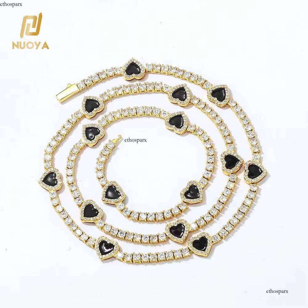 NUOYA 4mm Sier Plated Heart-Shaped Hip-Hop Style Dia Tennis Chain Necklaces Women's Jewelry
