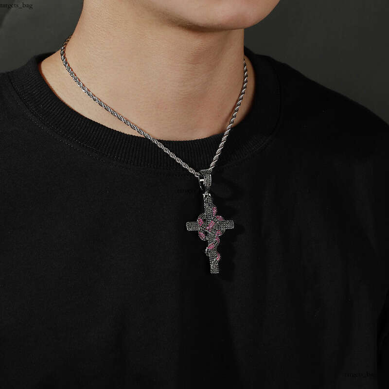 Cobra Cross Pendant Real Gold Plated Full Moissanite chain Men's Necklace Jewelry