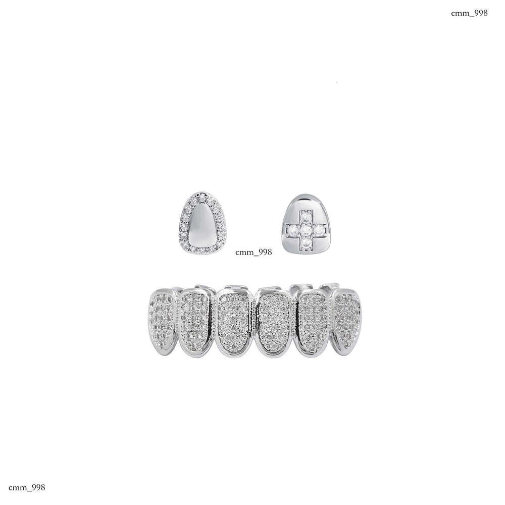 DIY Set Full Dia Sterling Silver Inlaid Zircon Hip Hop Gold Teeth Grillz