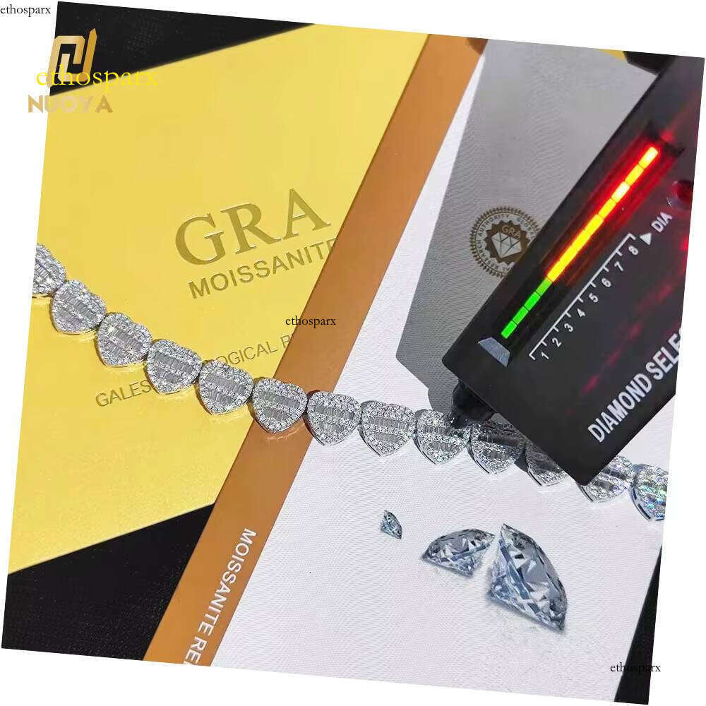 12mm High Quality VVS1 Moissanite Clustered Sterling Sier Heart Shape Dia Tennis Chain for Women