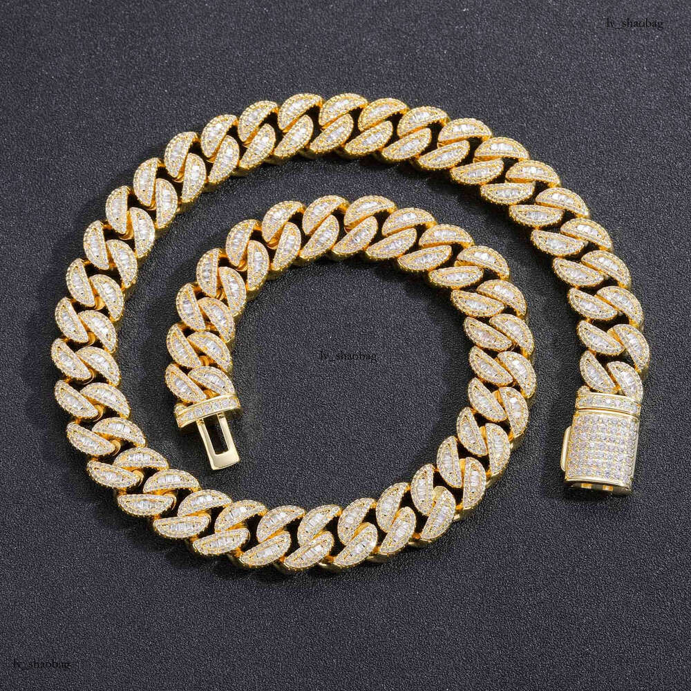 15mm Hip Hop Square Round Dia Mixed T-Cubic Moissanite chain Cuban Chain Trendy Men's Necklace