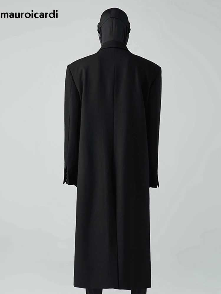 Mauroicardi Autumn Winter Long Loose Luxury Warm Soft Black Woolen Trench Coat Men Double Breasted Cool European Overcoat 2022 XJ250809