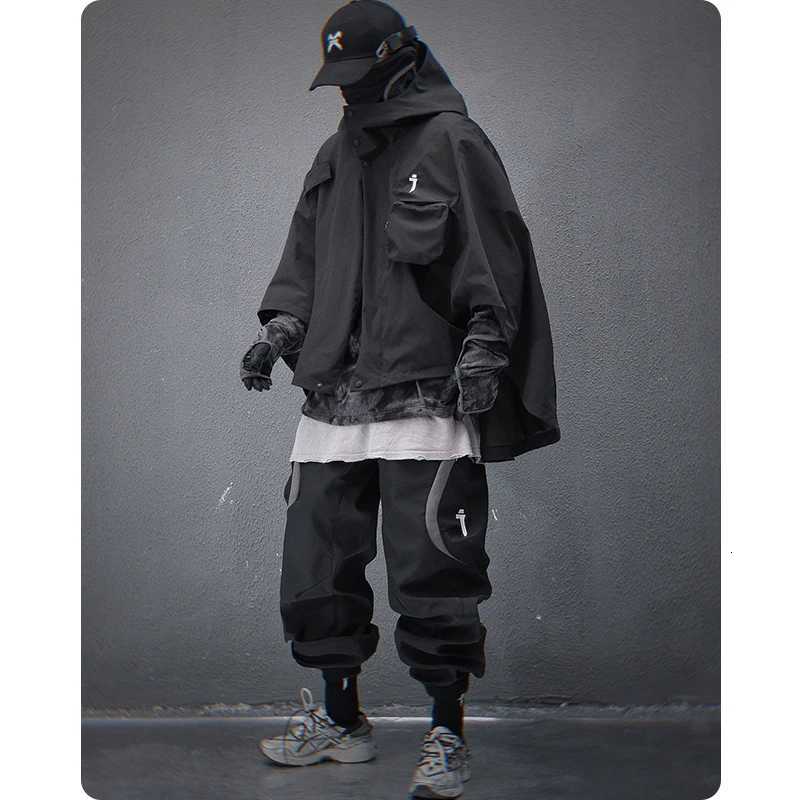 Unisex Harajuku Mens Clothing Spring New Functional Hooded Short Coat Cloak Jacket Shawl Loose HipHop Fashion Tactical Top W250809