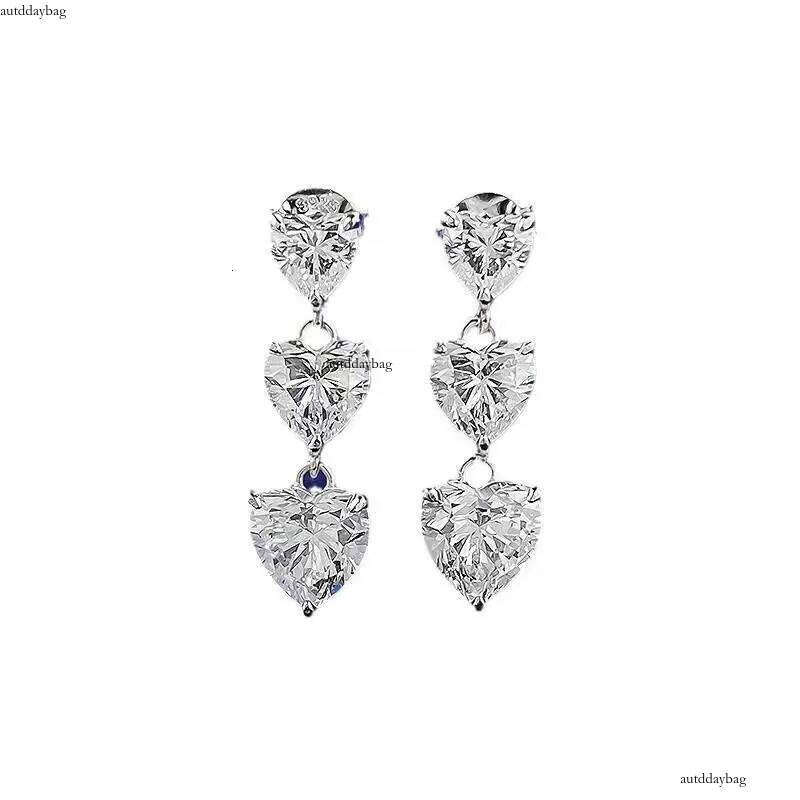 2025 Ins Top Sell Dangle Earrings Jewelry Pure 100% Sterling Sier Heart Shape White Lab Moissanite Dia Party Elegant Women Wedding Bride Long Earring