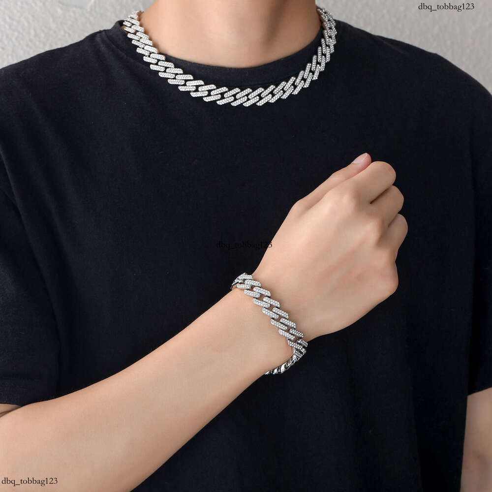 Bracelet Hip-Hop 14mm Bar Chain Dia Cuban Inlaid Men's Trendy Accessories