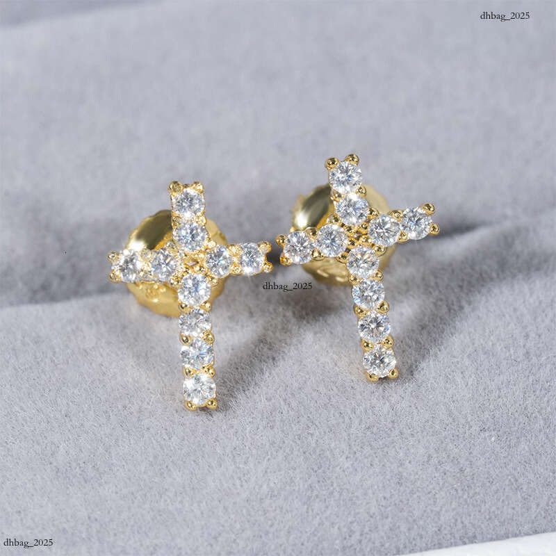 ICED OUT New Sier Inlaid Moissanite Cross Earrings