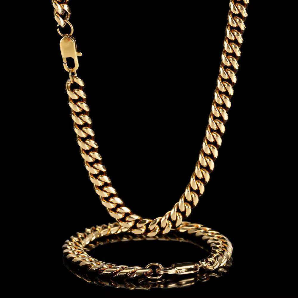 Hip Hop Stainless Steel Jewelry Men Gold Plated Chain Cuban Link Bracelet Women