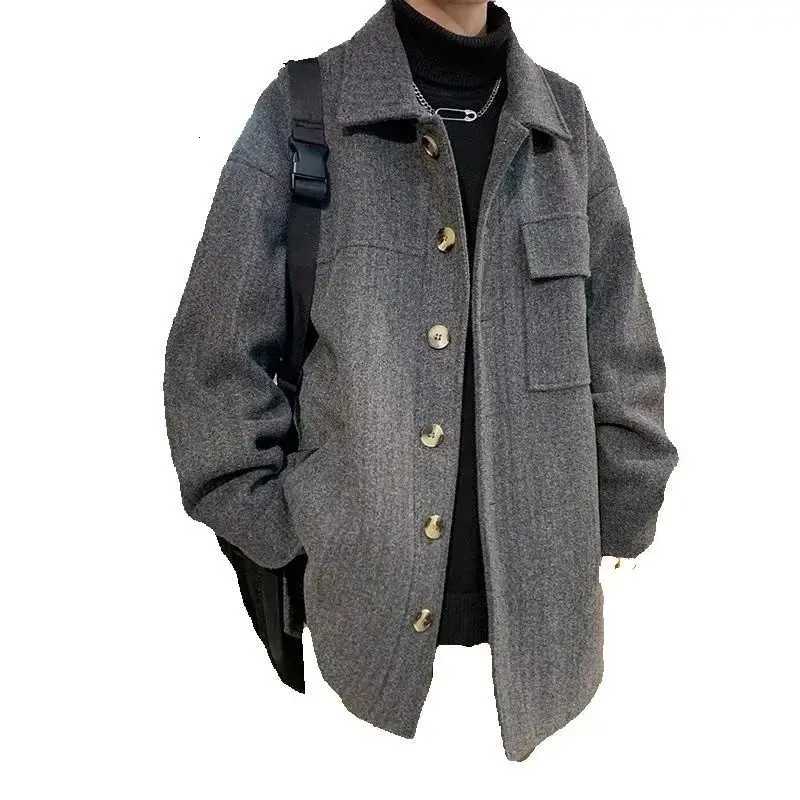 2025 Mens Thickened Mid to Long Woolen Windbreaker for Autumn and Winter Mens Outerwear with a Sense of Fit Youth Woolen Coat XJ250809