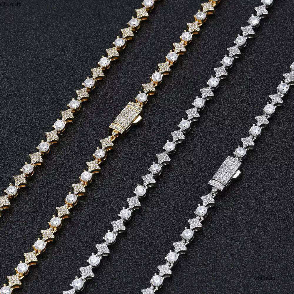 NUOYA 6mm Sparkling Dia Hip Hop Jewelry Iced Out Spring Clasp Round Zircon Star Tennis Chain Necklace for Gift