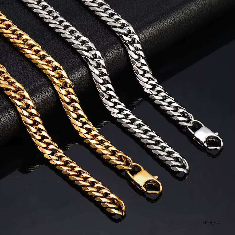 High Polish 6 Sides Cut Hip Hop Jewelry Stainless Steel Necklace Gold Plated Miami Cuban Chain