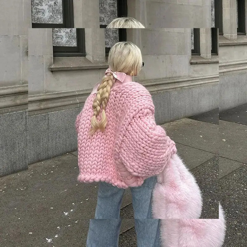 Winter French Pink Short Style Small Fragrant Sweater Jacket Womens Premium Cardigan Female Clothing 250804