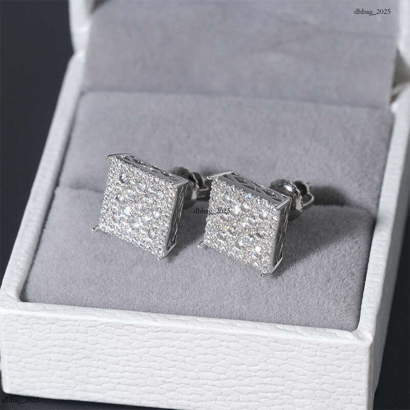 ICED OUT Classic Square Unisex Sier Plated Gold Moissanite Full Dia Earrings