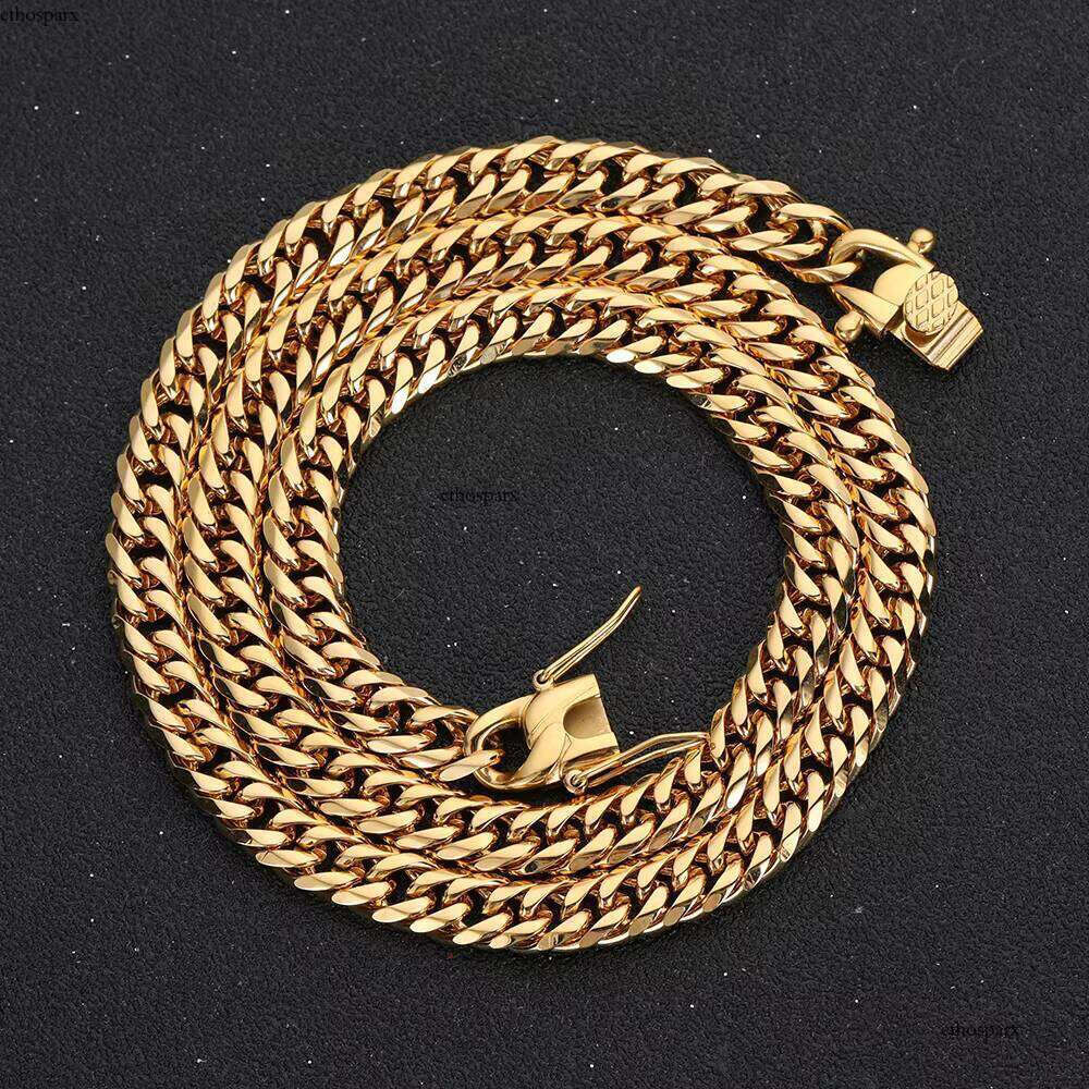 Wholesale Necklace Hip Hop Gold Plated Mens Miami Stainless Steel Cuban Link Chain