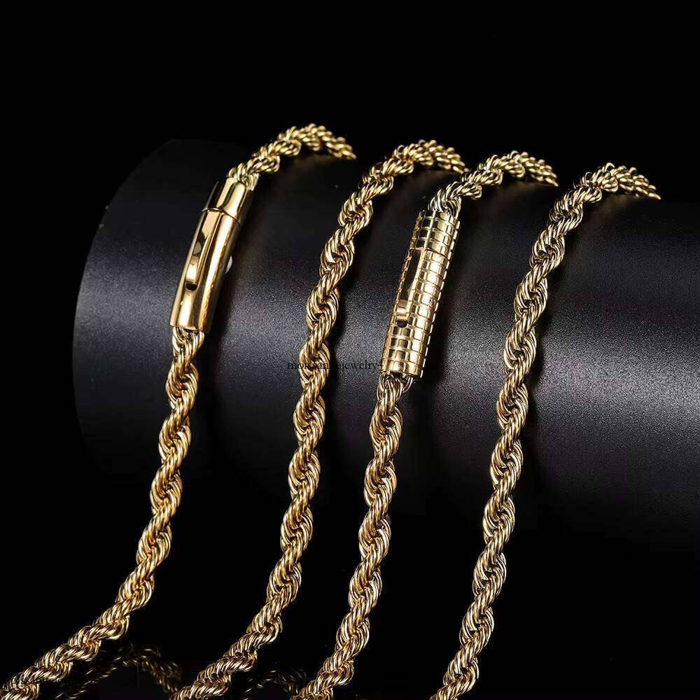 Men Plated Stainless Steel Gold With Striped Jewelry Buckle Cuban Chain Necklace