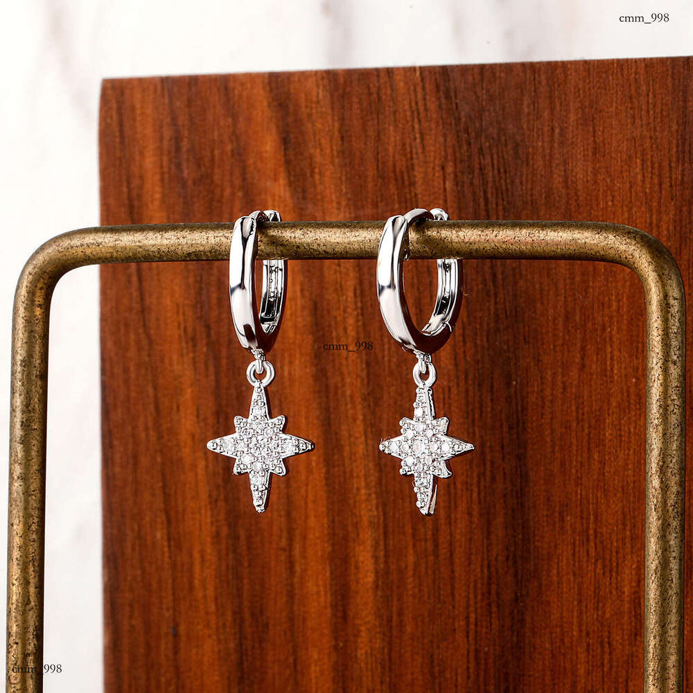 Fashion Hexagram Exquisite Sterling Silver Inlaid Zircon for Women Simple Versatile Drop Earrings Gold Australian Jewelry Ear Accessories
