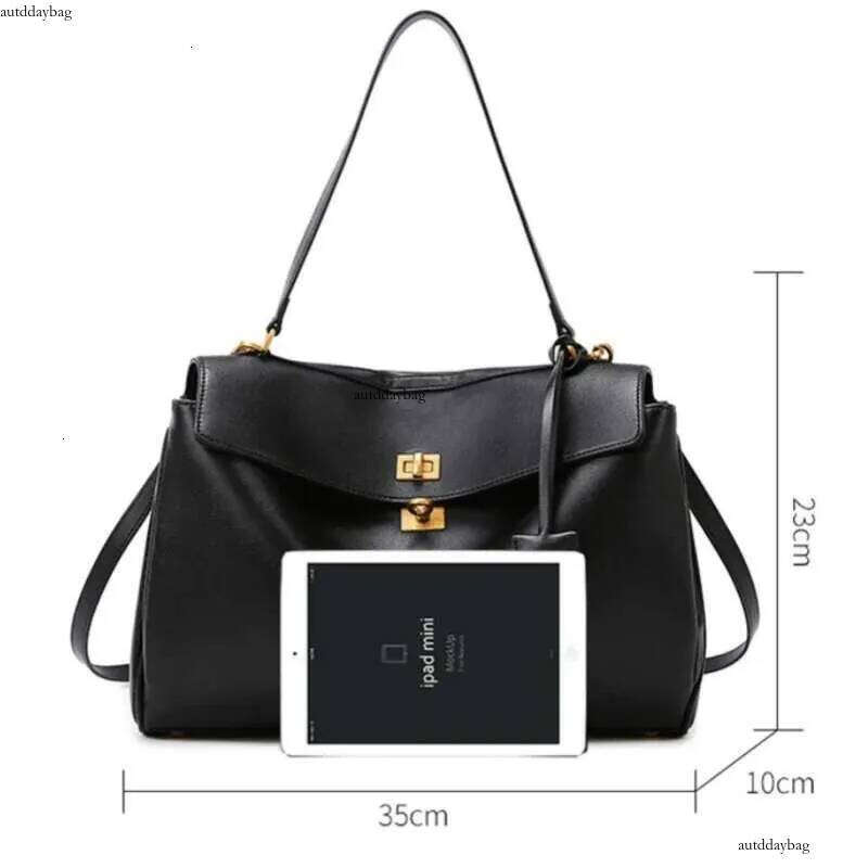 Large Capacity Vintage Lock Handbag Design 2024 Autumn Soft Leather Shoulder OL Quality Daily Commute Underarm Bag