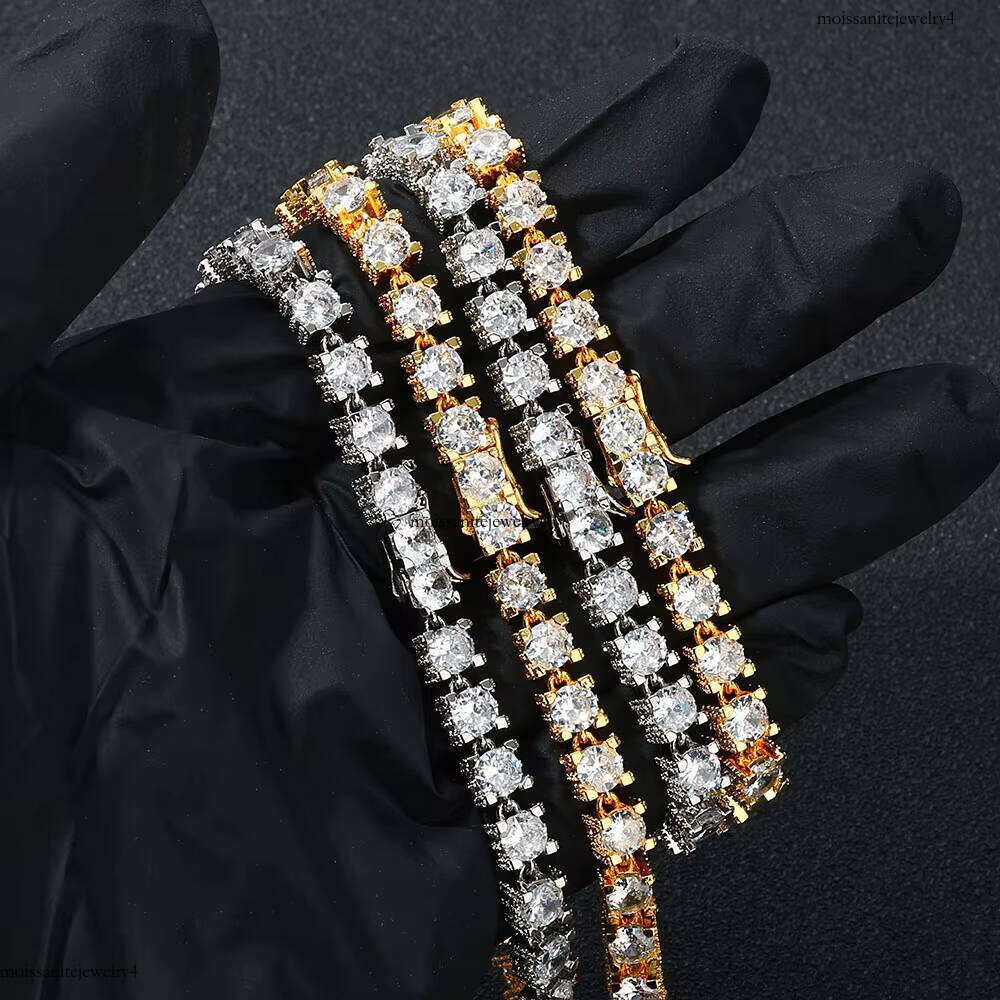NUOYA Hip Hop Jewelry 6MM New Style Bling Zircon Gold Plated Single Row Tennis Chain Suitable for Men and Women