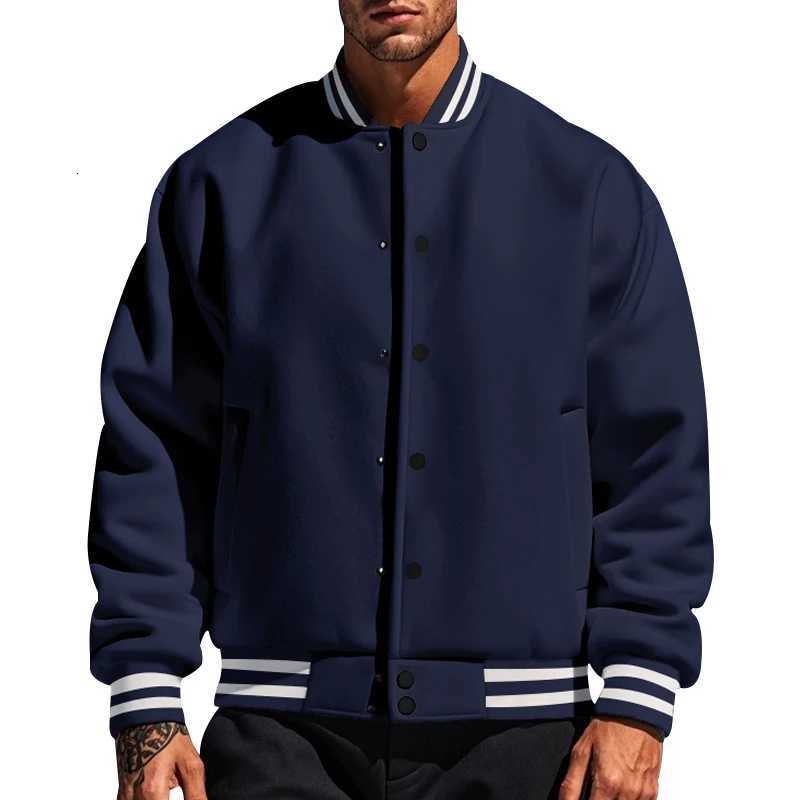 Mens Baseball Jacket with Stand-Up Collar Button Flight Jacket Monochromatic Loose Casual American Sports Autumn and Winter W250809