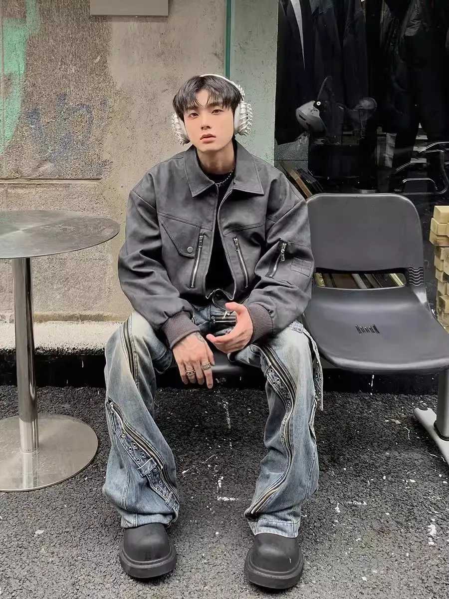 Casual Spring Autumn Jackets Mens Korean Style High-end Short Vintage American Leather Coat Trendy and Cool Motorcycle Jacket W250809