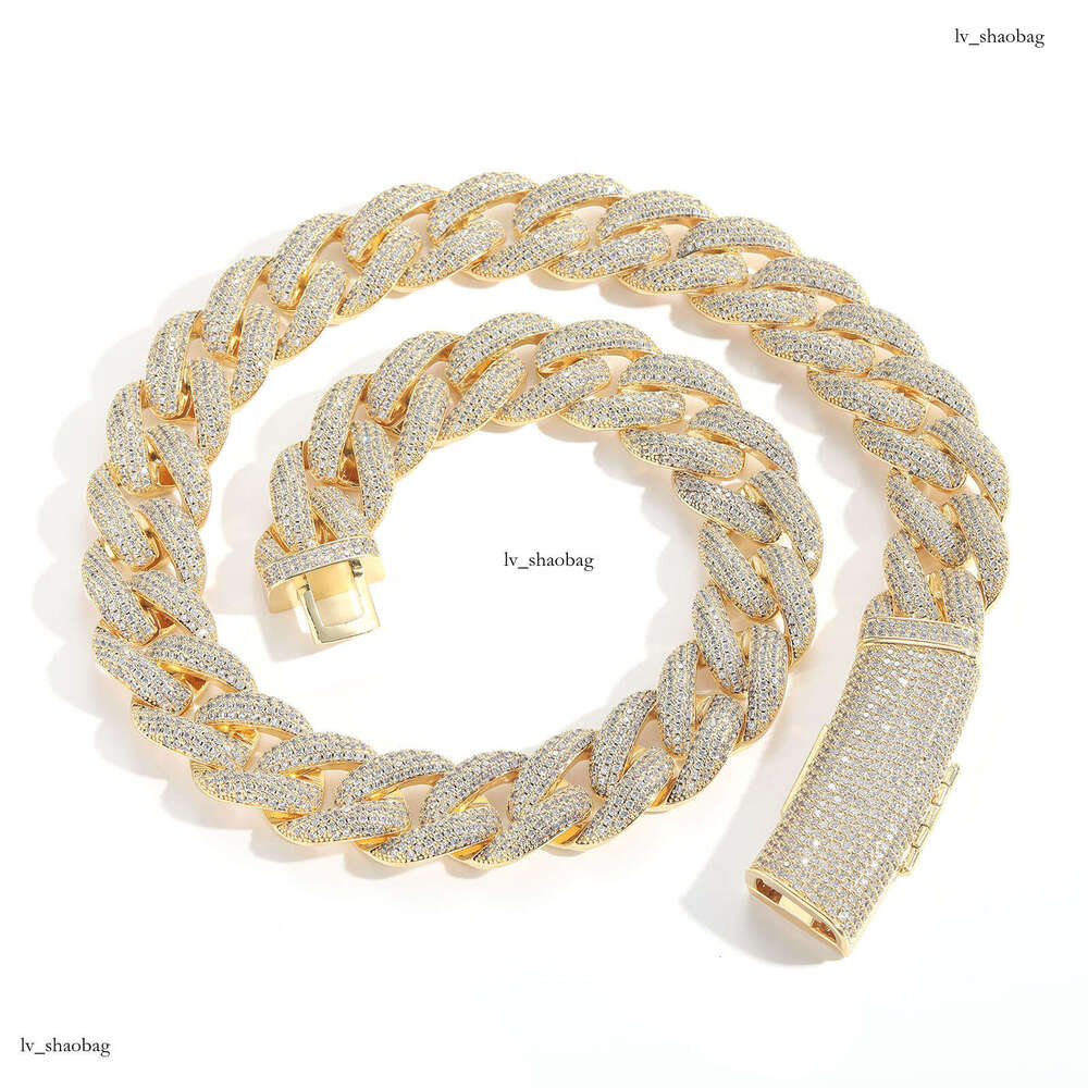 Hip Hop Necklace 20mm Long Clasp Four Row Cubic Moissanite chain Cuban Chain Personality Men's Trendy Fashion Versatile