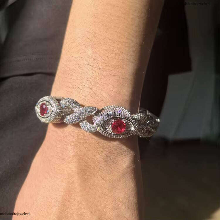 New Arrival 15mm Link Iced Out Fine Jewelry Hiphop VVS Dia Moissanite Lab Create Ruby Cuban Chain Bracelet