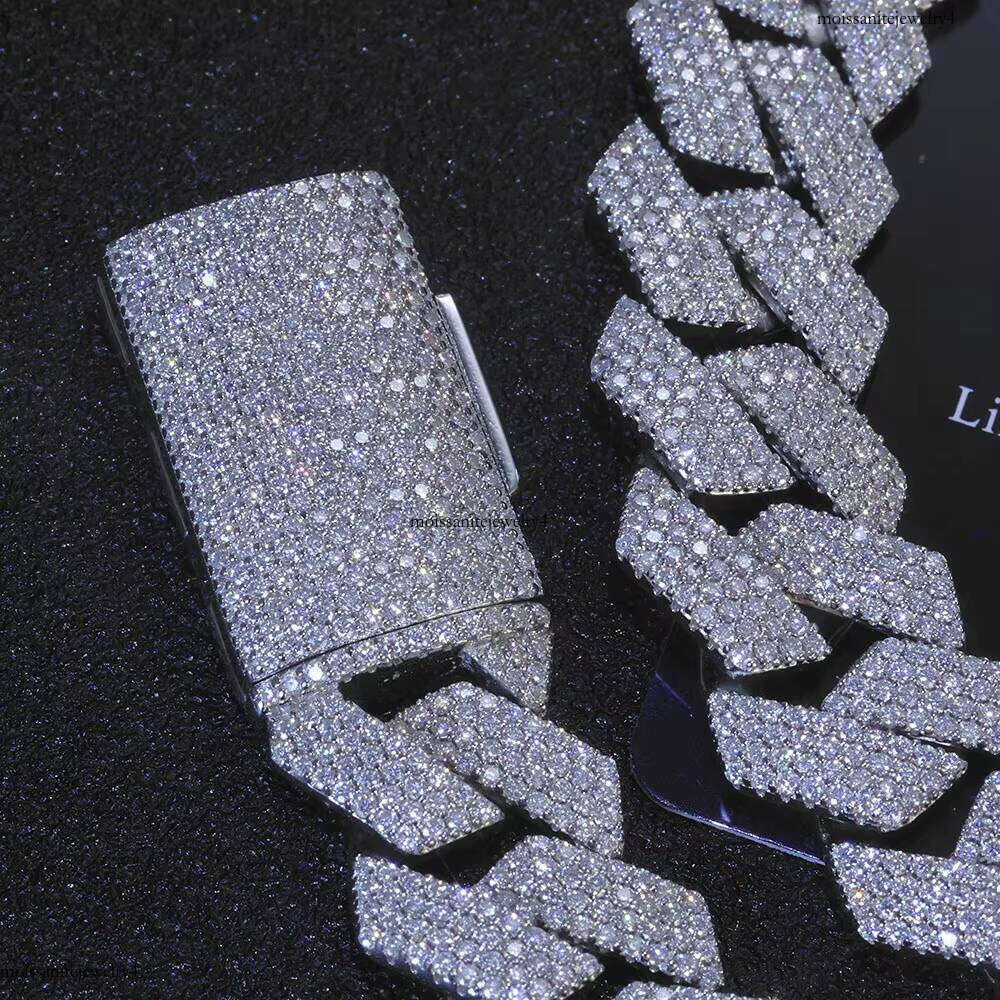 NUOYA Iced Out 15mm Cuban Link Bracelet Sier Hip Hop Jewelry Shiny VVS Moissanite Men's Chain