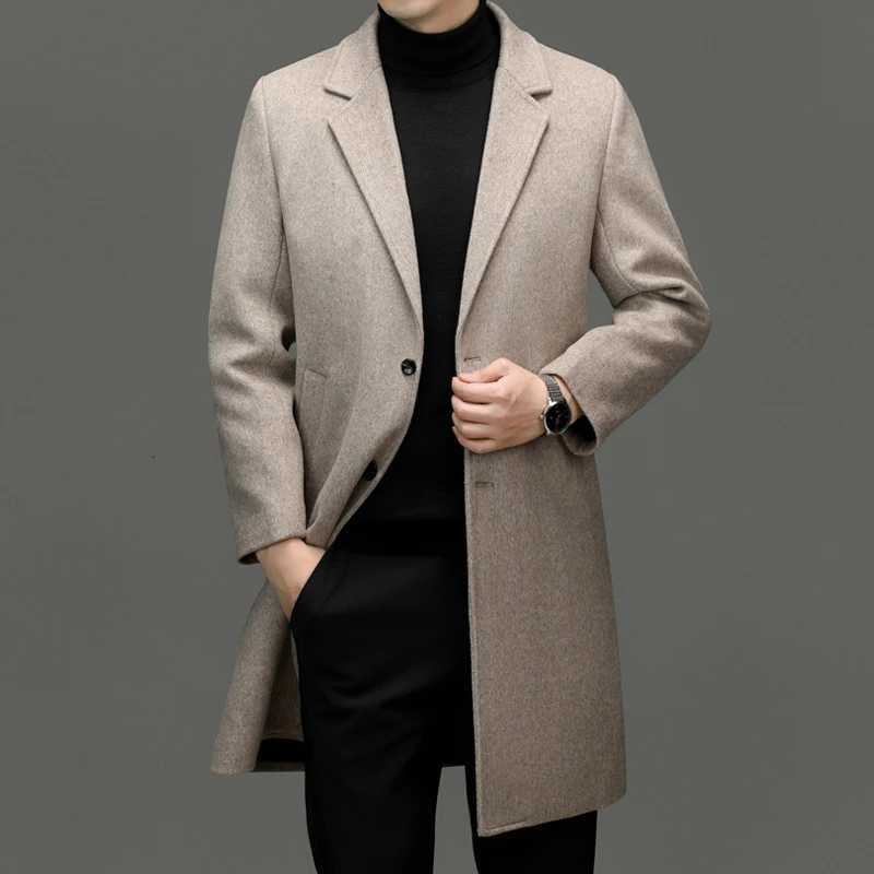 Fall Winter Men Sheep Wool Overcoat Gray Coffee Beige Notched Collar Design Cashmere Coat Male Business Casual Outerwear Office XJ250809