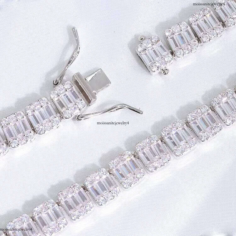 RTS Hip Hop Jewelry 9mm Baguette Vvs Moissanite Dia Sterling Sier Cuban Link Chain