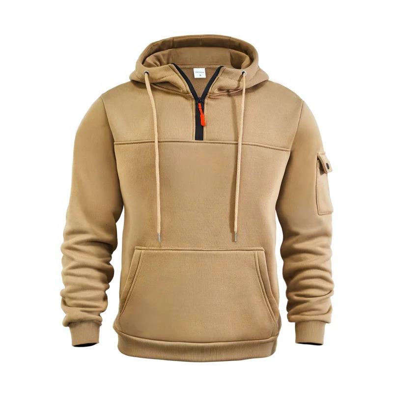 Mens Streetwear Military Sweatshirt Fleece Winter Zipper Pullover Fashion Solid Color Loose Lamb Thick Jacket Men Clothing y250729