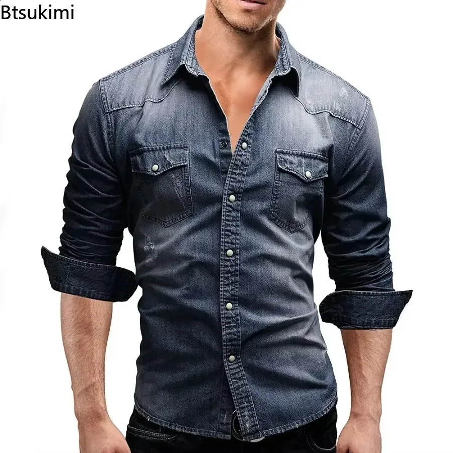2025 Mens Elastic Slim Denim Shirts High Quality Short Sleeve Casual Cotton Jean Spring Summer Fashion Men Clothing 250805