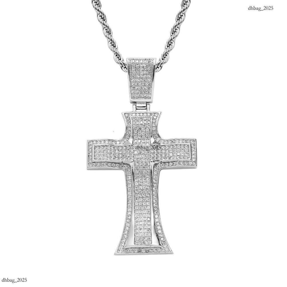 Necklace Large Pendant Micro Paved Moissanite chain Cross Religious Hip-Hop Accessories