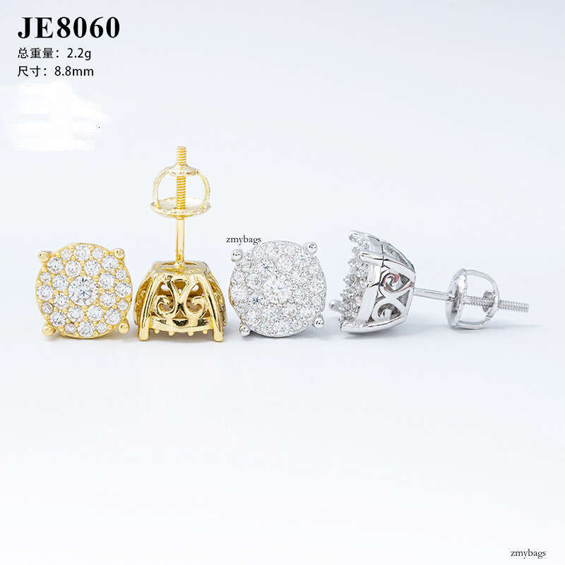 2024 New Men and Women Hip Hop Jewelry Sier/Zircon/Sterling Silver Zircon Earrings with Moissanite Studs