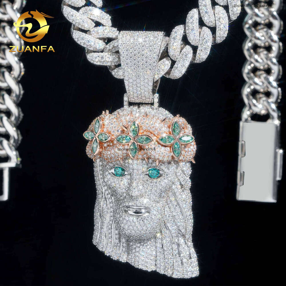 Unique Color Blocking Design Plating Over Sier 3" Large Size Fully Iced Out Moissanite Dia Jesus Piece Hip Hop Pendant