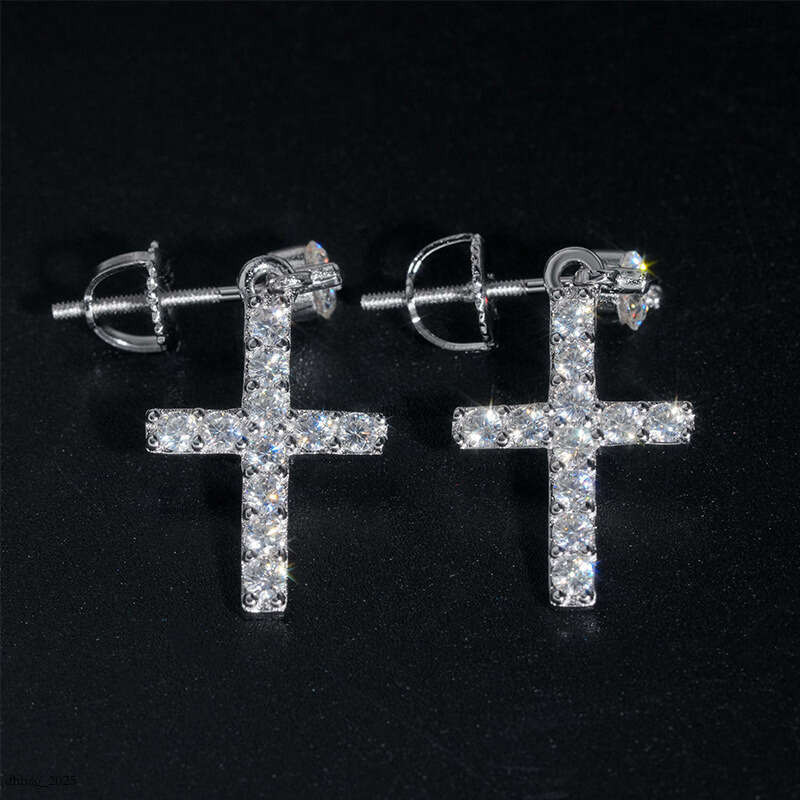 Hip Hop Sier Moissanite Hiphop Trendy Full Dia Electroplated Earrings New Ear Jewelry