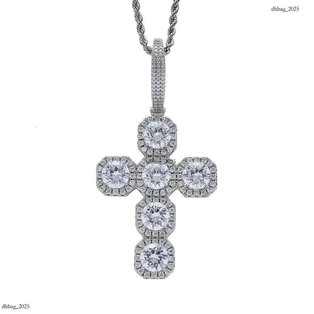 Men's Full Moissanite chain 87mm Super Large Cross Solid Pendant Big Buckle Necklace Hip Hop Accessories 111