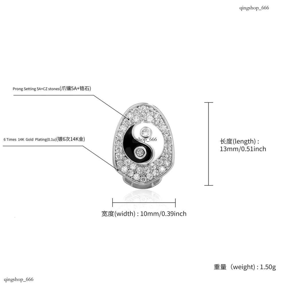 New Style Tai Chi Bagua Single Cap Full Dia Hip-Hop Trendy Accessories Men's Personality Tooth Jewelry Grillz